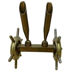 Vintage Brass Pen & Pencil Holder Helm Ship's Wheel Design Good Used Condition